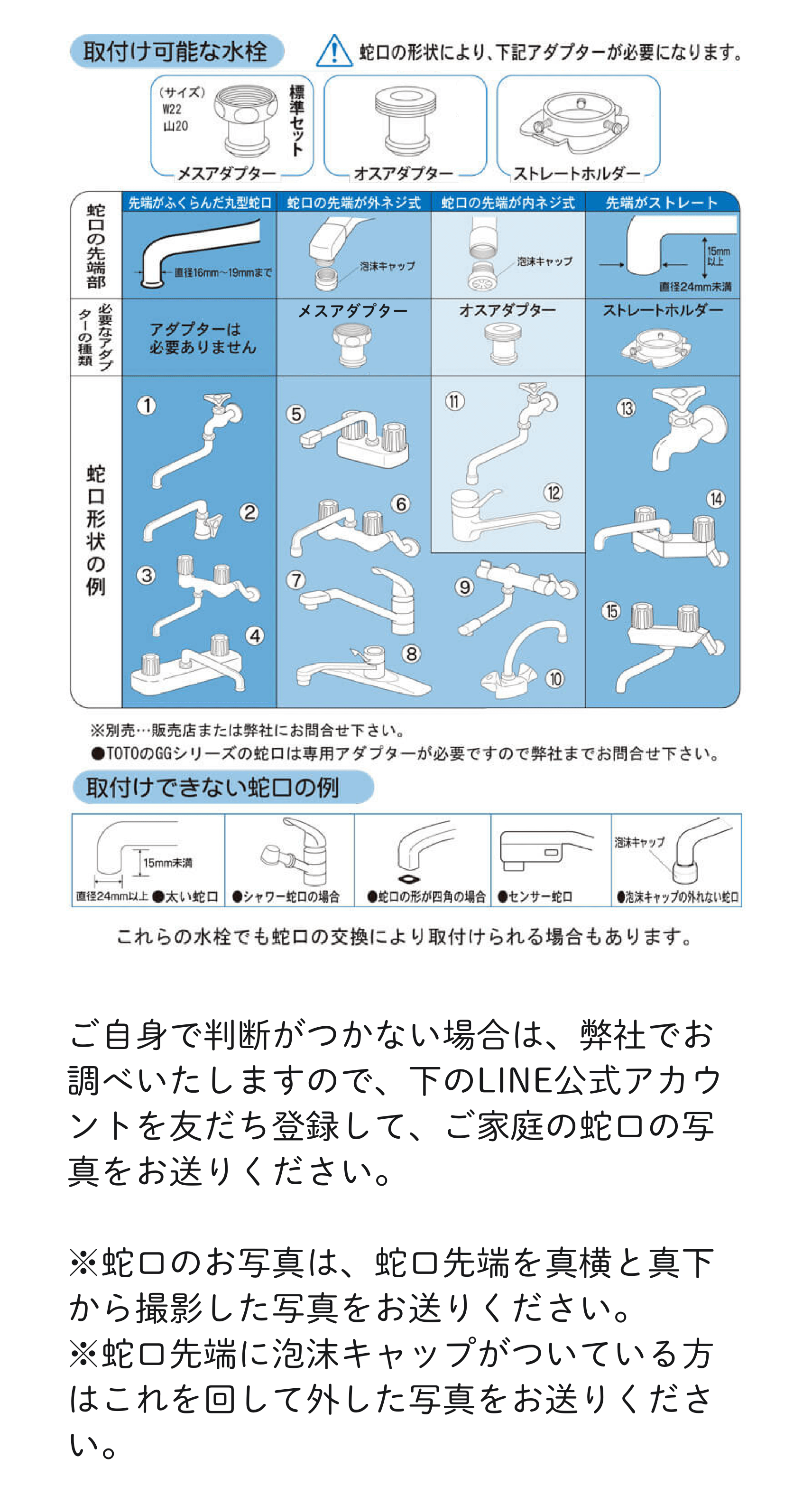 取付可能な蛇口一覧